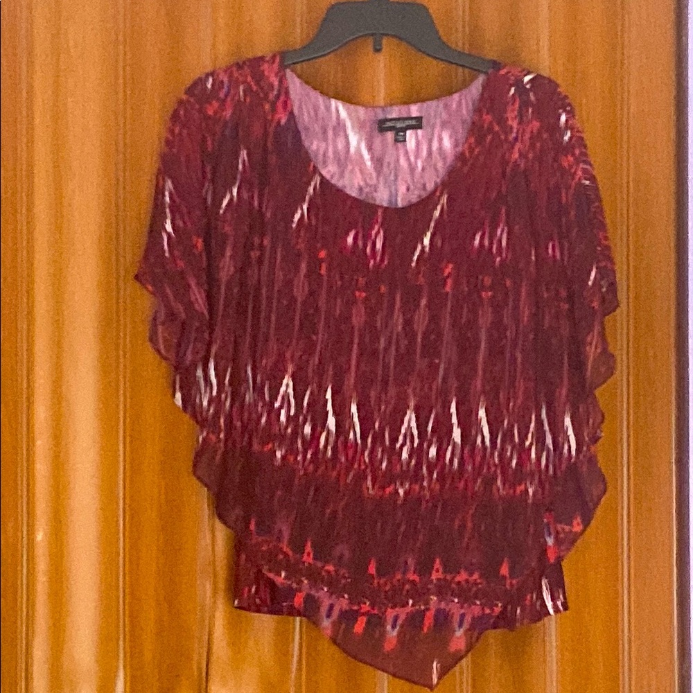 Notations Red Asymmetrical Pleated Ruffled Blouse Size PM